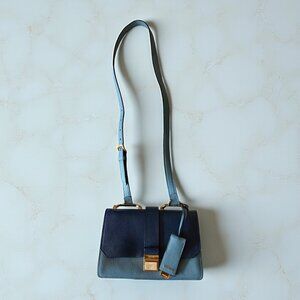 Miu Miu Madras Leather Two-Tone Blue Flap Crossbody Bag | Gold Hardware